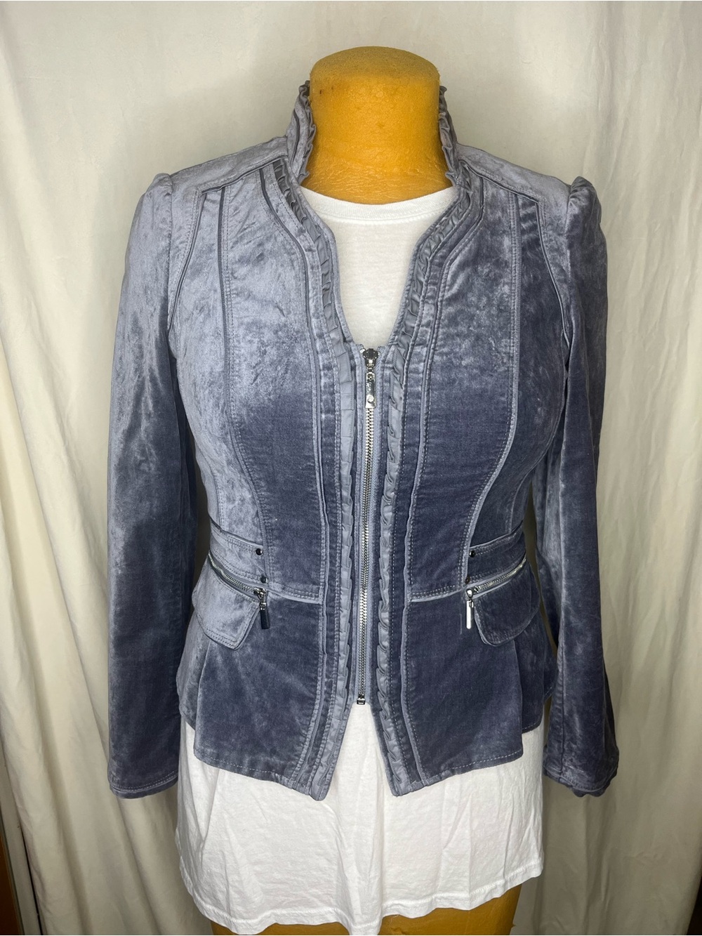 White House Black Market Velvet Zip-Front Blazer in Charcoal Gray